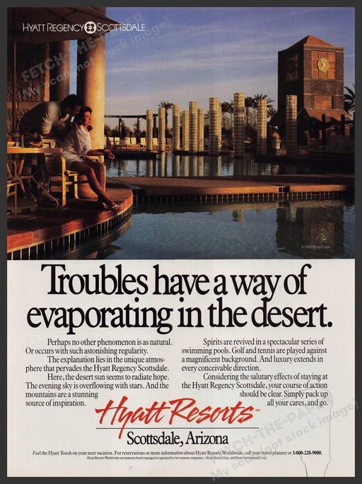 Hyatt Resorts Scottsdale, Arizona Regency 1980s Print Advertisement Ad 1988 Fetch-the-Paper