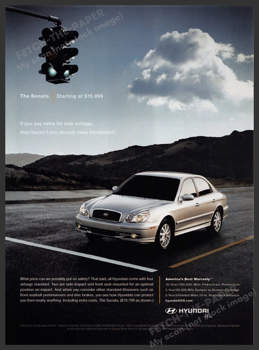 Hyundai Sonata Car 2000s Print Advertisement 2004 Traffic Light Intersection Fetch-the-Paper