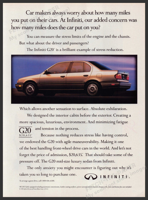 Infiniti G20 Car 1990s Print Advertisement 1991 Fetch-the-Paper
