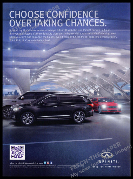 Infiniti JX 2010s Magazine Print Ad 2013 "Choose confidence over taking chances" Infiniti JX