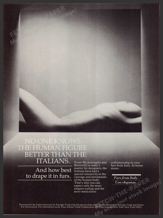 Italian Institute for Foreign Trade 1980s Print Advertisement Ad 1981 Furs Bare Fetch-the-paper.com