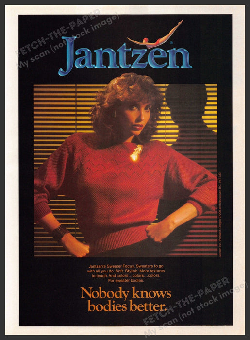 Jantzen 1980s Print Advertisement 1982 "Nobody knows bodies better" Fetch-the-Paper