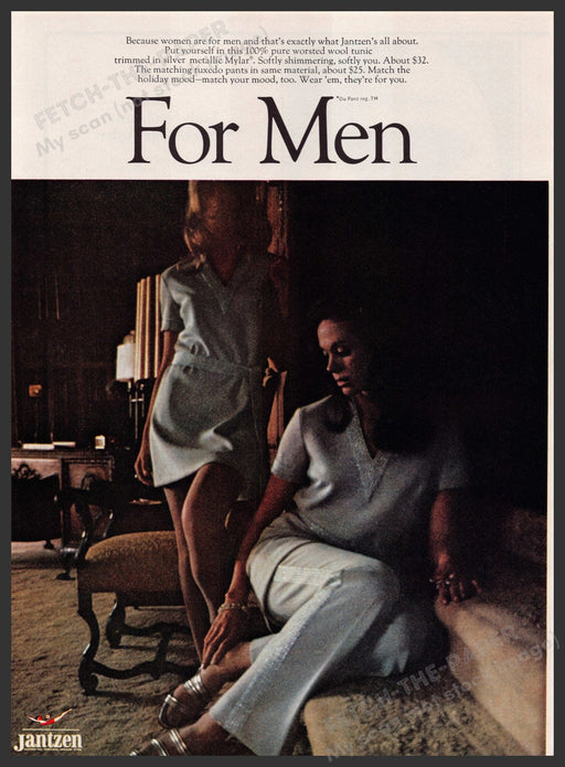 Jantzen Clothing 1960s Print Advertisement Ad 1969 "Because women are for men" Fetch the Paper!