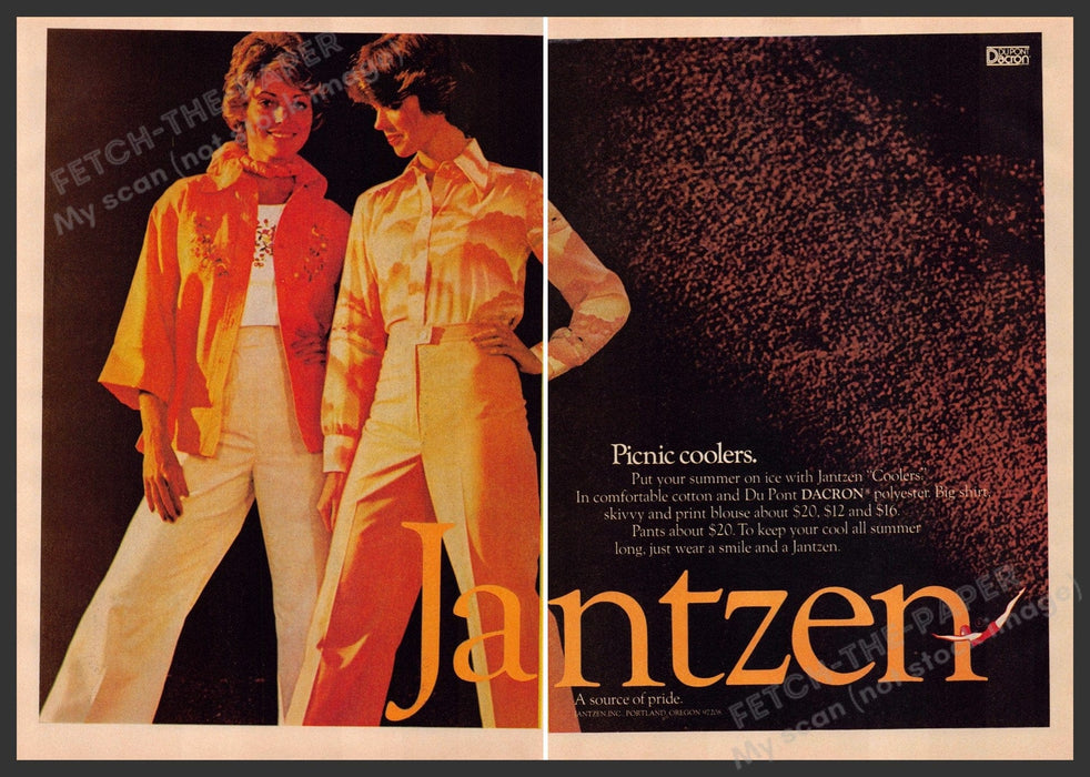 Jantzen Clothing 1970s Print Advertisement (2 page) 1976 Models Fetch-the-Paper