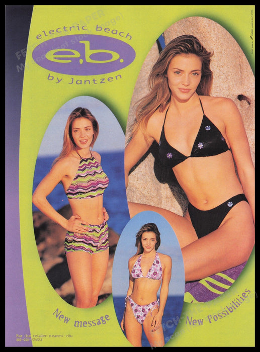 Jantzen Swimwear Electric Beach 1990s Print Advertisement Ad 1997 Bikinis Fetch the Paper!