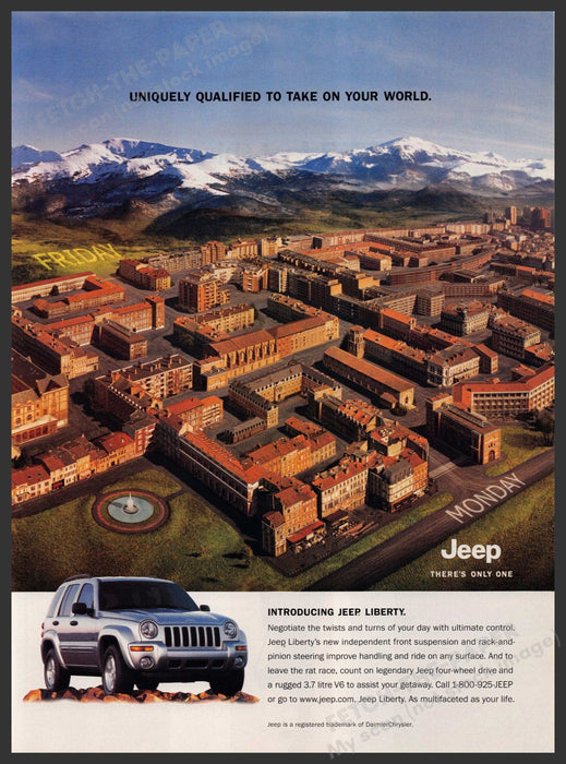Jeep Liberty City Street Maze 2000s Print Advertisement 2002 "There's only one" Fetch-the-Paper