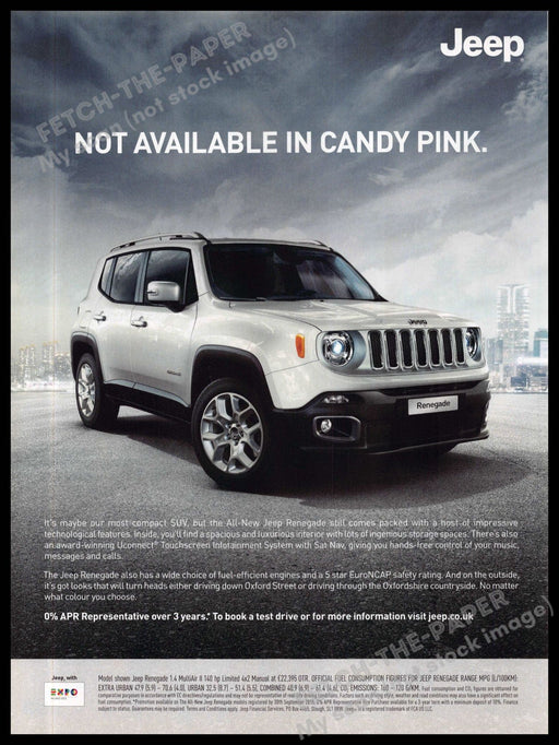 Jeep Renegade 2010s Magazine Print Ad 2015 "Not available in candy pink" Jeep Renegade