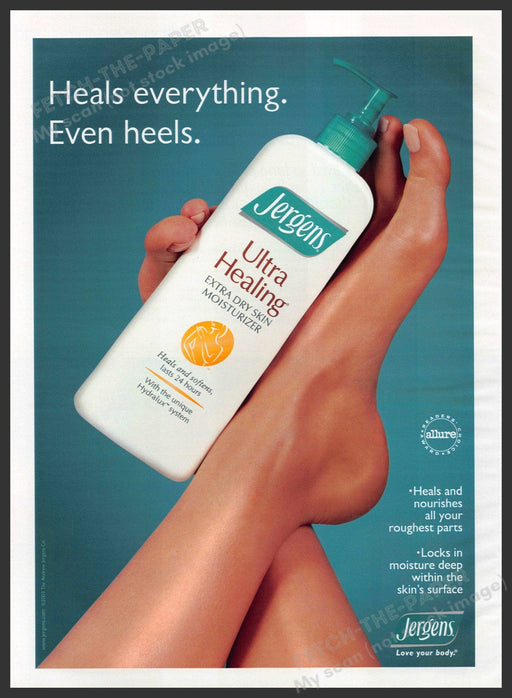 Jergens 2000s Print Advertisement Ad 2004 Moisturizer Feet Bottle Fetch-the-Paper