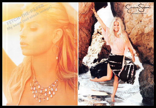 Jessica Simpson 2010s Print Ad (2 pg) 2013 Legs Sun Rocks Water Ocean Feet Jessica Simpson