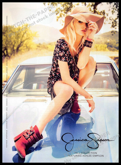 Jessica Simpson Fashion 2010s Print Advertisement 2013 Legs Ashlee Top of Car Jessica Simpson