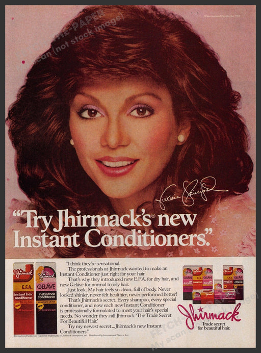 Jhirmack Hair 1980s Print Advertisement 1981 Victoria Principal Products Fetch-the-Paper