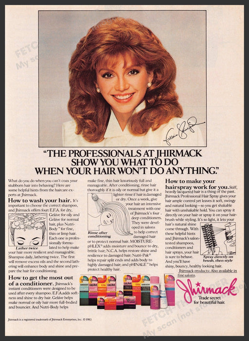 Jhirmack Hair Products Victoria Principal 1980s Print Advertisement Ad 1983 Fetch the Paper!