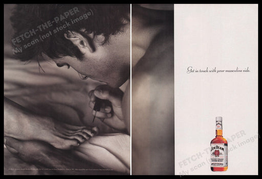 Jim Beam 1990s Print Advertisement (2 pgs) 1997 Painting Toenails Masculine Side Fetch the Paper!