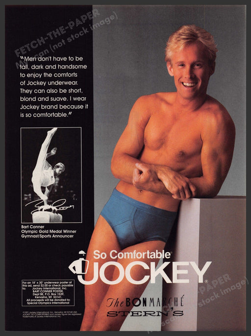 Jockey Men's Underwear Bart Conner Gymnast 1990s Print Advertisement Ad 1992 Fetch-the-Paper