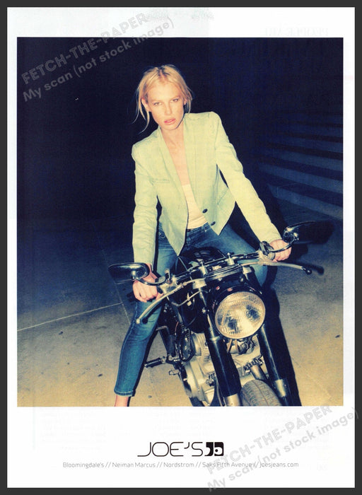 Joe's Jeans 2010s Print Advertisement 2013 Girl on Motorcycle Fetch-the-Paper