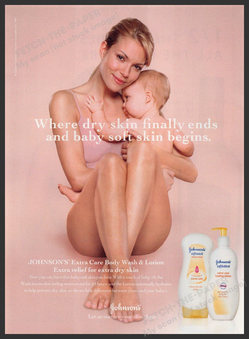 Johnson's Softlotion 2000s Print Advertisement 2005 Mom Toddler Legs Bare Skin Fetch-the-Paper