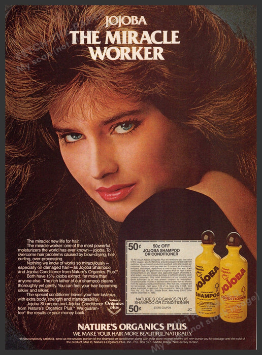 Jojoba Hair 1980s Print Advertisement 1982 "The Miracle Worker" Big Hair Jojoba