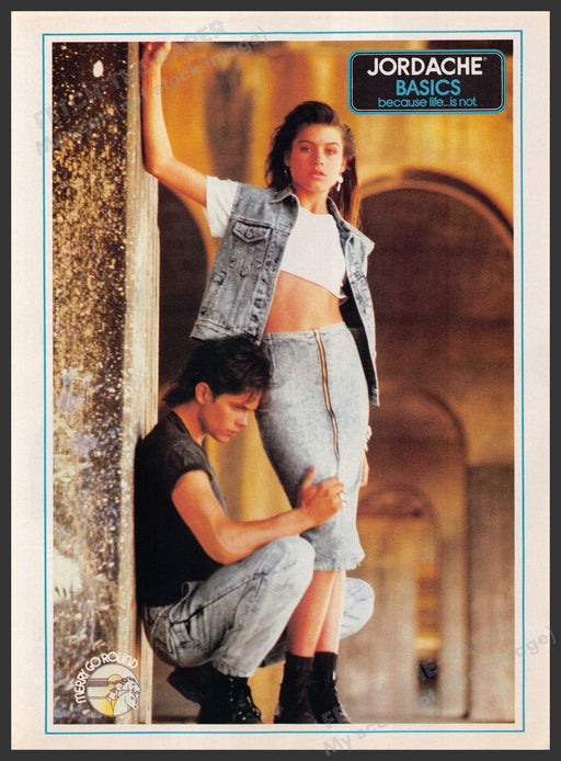 Jordache Basics 1980s Print Advertisement 1987 Couple Legs Jean Skirt Jordache