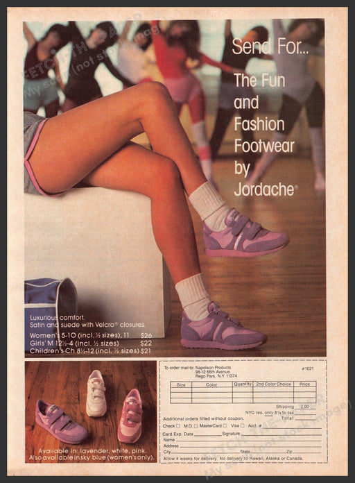 Jordache Footwear 1980s Print Advertisement 1983 Dance Class Sneakers Legs Fetch-the-Paper