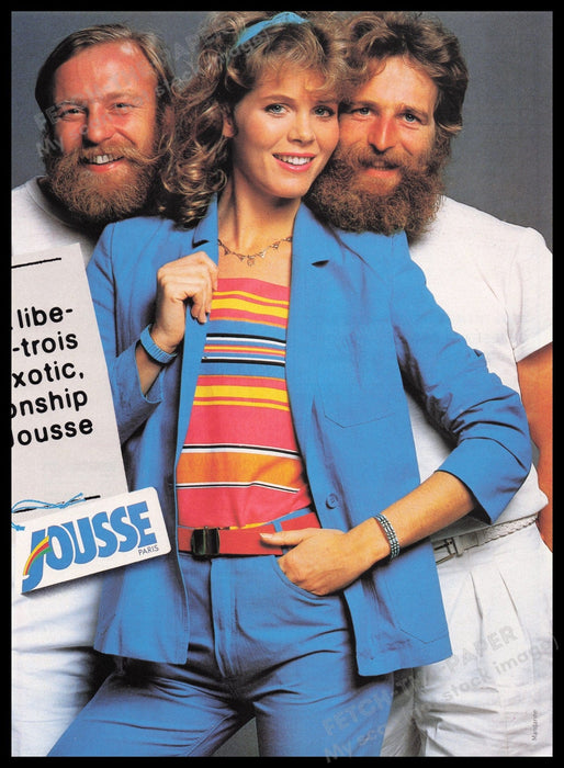 Jousse Paris Clothing 1980s Print Advertisement Ad 1982 Twin Male Models Fetch the Paper!