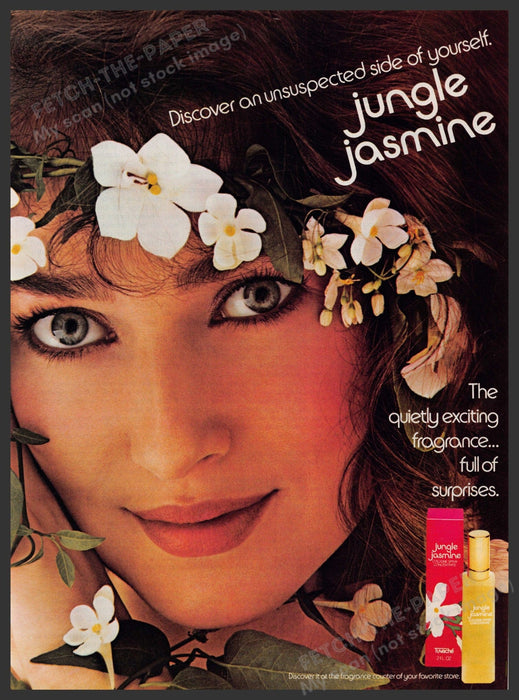 Jungle Jasmine 1980s Print Advertisement 1981 Fragrance Face Island Beauty Fetch-the-Paper