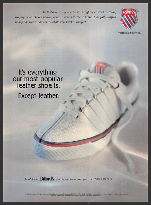 K-Swiss 1990s Print Advertisement 1995 Canvas Classic A Shoe K-Swiss