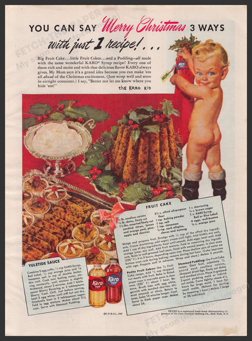 Karo Syrup Christmas Recipes Kid Toddler 1940s Print Advertisement Ad 1947 Fetch-the-Paper