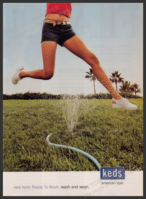 Keds Shoes 2000s Print Advertisement 2002 Girl Jumping Sprinkler Legs Fetch-the-Paper