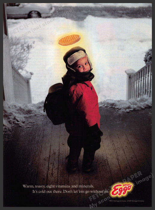 Kellogg's Eggo Waffles 1990s Print Advertisement Ad 1998 Halo Kid for School Kellogg's