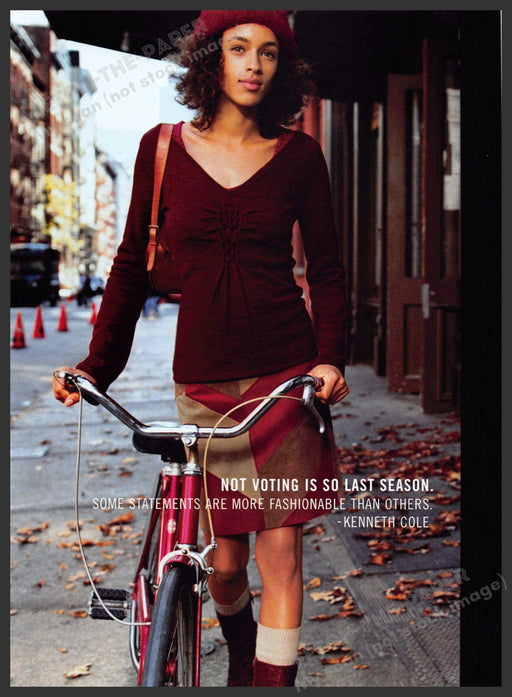 Kenneth Cole 2000s Print Advertisement 2002 Fashion Girl Sidewalk Walking Bike Fetch-the-Paper