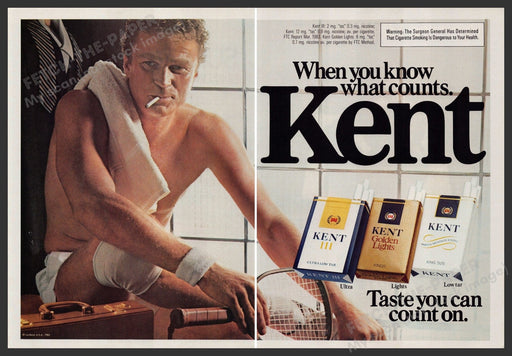 Kent Cigarettes 1980s Print Advertisement (2pg centerfold) 1983 Gym Locker Fetch-the-Paper