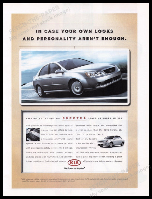 Kia Spectra 2000s Print Advertisement Ad 2005 Fetch the Paper!