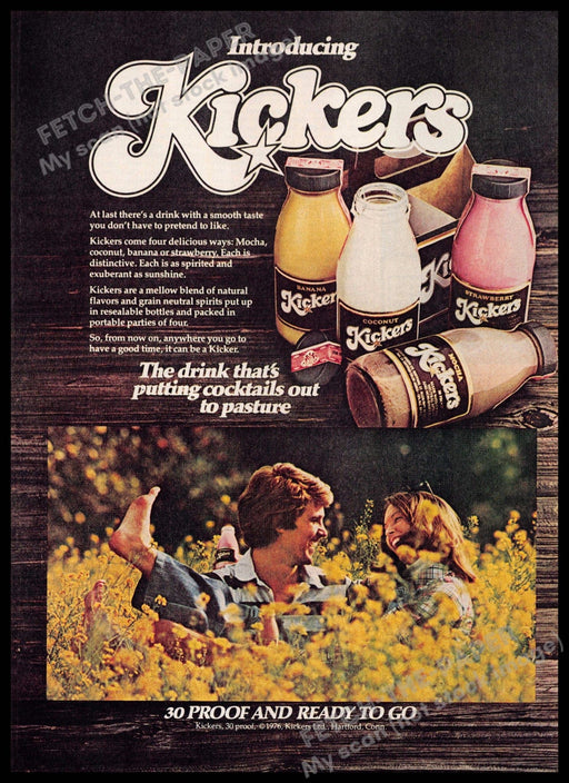 Kickers 1970s Magazine Print Ad 1976 "drink that's putting cocktails out..." Kickers