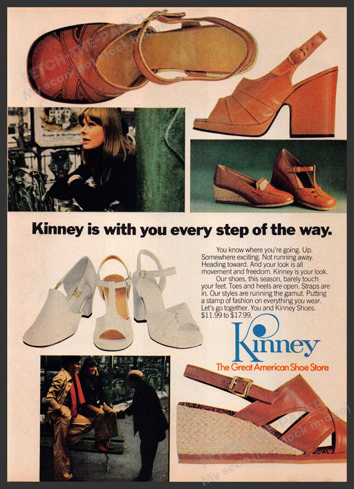 Kinney Shoes 1970s Print Advertisement 1976 Sandals Footwear Fetch-the-Paper