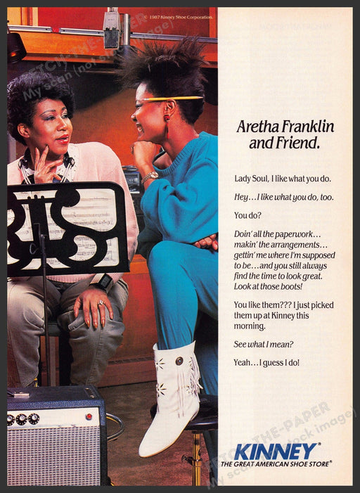 Kinney Shoes 1980s Print Advertisement 1987 Aretha Franklin Music Assistant Kinney Shoes