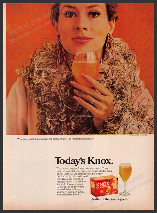 Knox Gelatine Drink 1960s Print Advertisement Ad 1969 Grow Finger Nails Fetch the Paper!