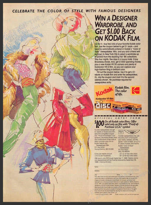 Kodak 1980s Print Advertisement 1986 Win Designer Wardrobe Promo Kodak