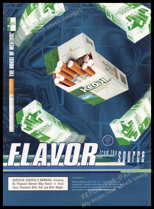 Kool 2000s Print Advertisement 2001 "Flavor from the source" Floating Packs Kool