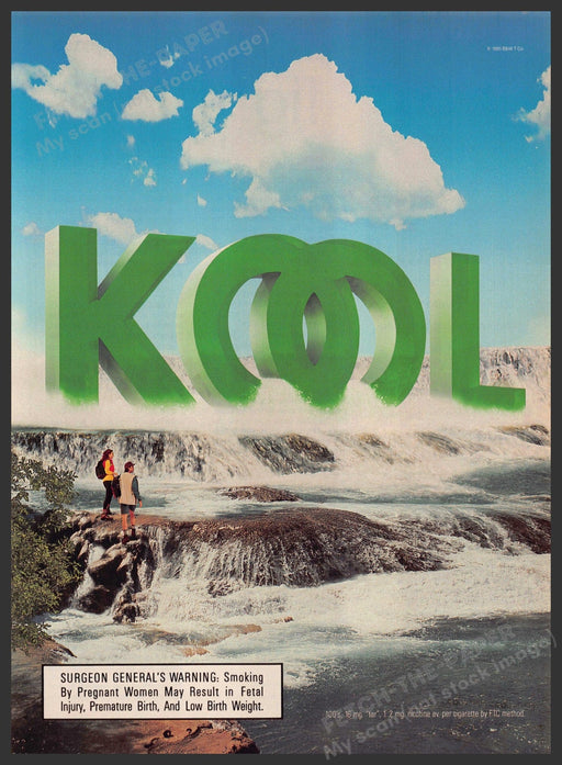 Kool Cigarettes 1990s Print Advertisement 1995 Waterfalls Rocks Hikers Kool