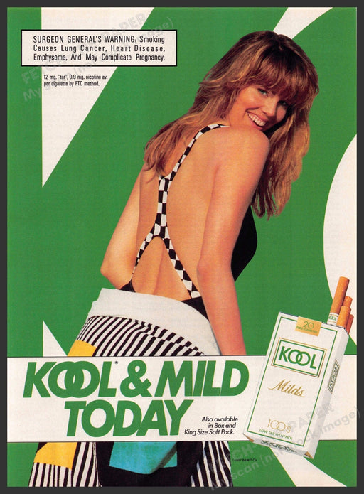Kool & Mild 1980s Print Advertisement 1987 Girl Swimsuit Geometric Kool & Mild