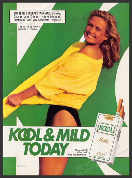 Kool & Mild Today Cigarettes 1980s Print Advertisement 1987 Legs Swim Fetch-the-Paper