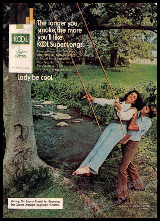 Kool Super Longs 1970s Magazine Print Ad 1975 Couple Tree Swing Kool Super Longs