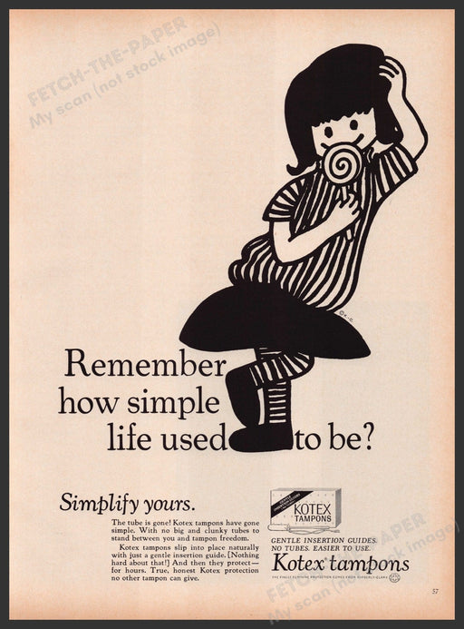 Kotex Tampons 1960s Print Advertisement Ad 1969 Lolipop Simplify Yours Fetch the Paper!