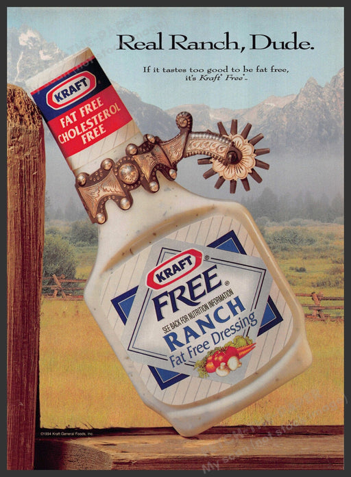 Kraft Free Dressing 1990s Print Advertisement 1995 "Real ranch dude" Spurs Kraft