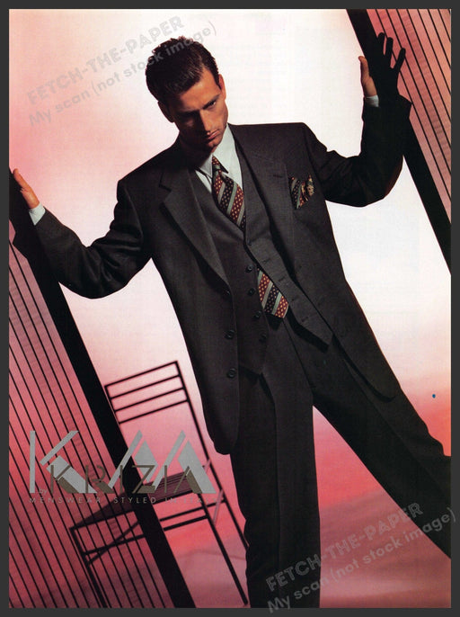 Krizia Italian Menswear 1990s Print Advertisement 1993 Male Model Suit Fetch-the-Paper