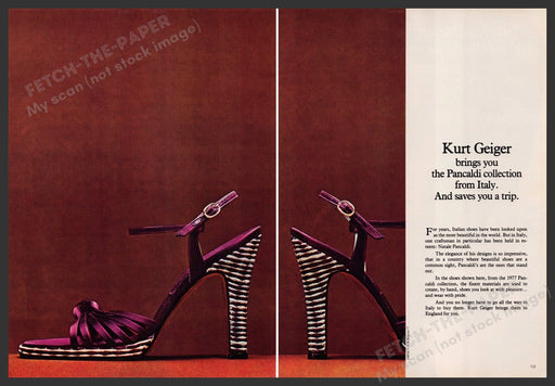 Kurt Geiger Shoes Pancaldi Italy 1970s Print Advertisement (2 pages) 1977 Fetch-the-Paper