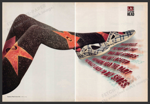 L.A. Gear Shoes 1990s Print Advertisement (2 page) 1995 Tights Legs Fetch-the-Paper