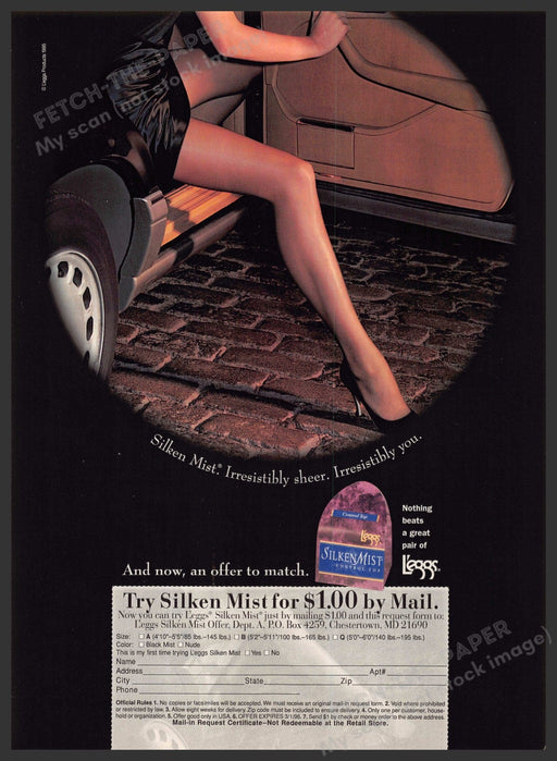 L'eggs 1990s Print Advertisement Ad 1996 Silken Mist Hosiery Legs Car L'eggs