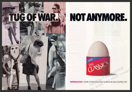 L'eggs Classic 1990s Print Advertisement (2 pages) 1990 Tug of War Not Anymore L'eggs