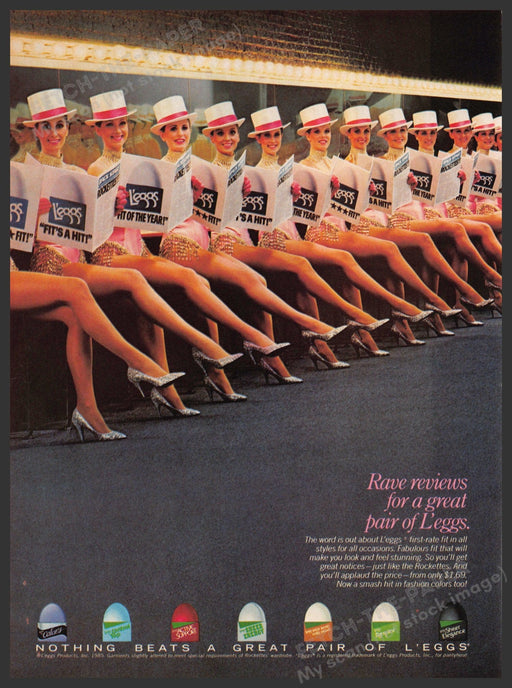 L'eggs Rockettes 1980s Print Advertisement 1986 Legs "Rave reviews" Fetch-the-Paper